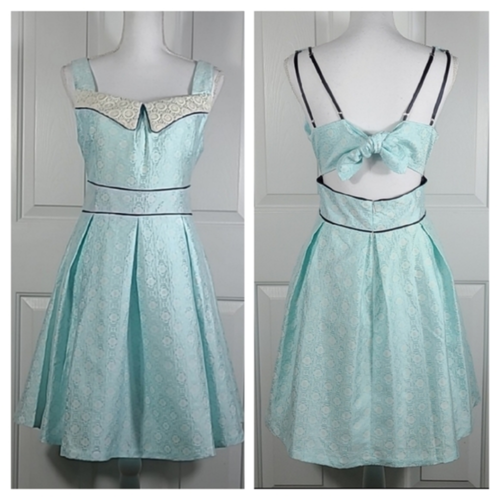 NWT Ryu 50s Retro‎ Inspired Turquoise & White A-line Dress Jacquard